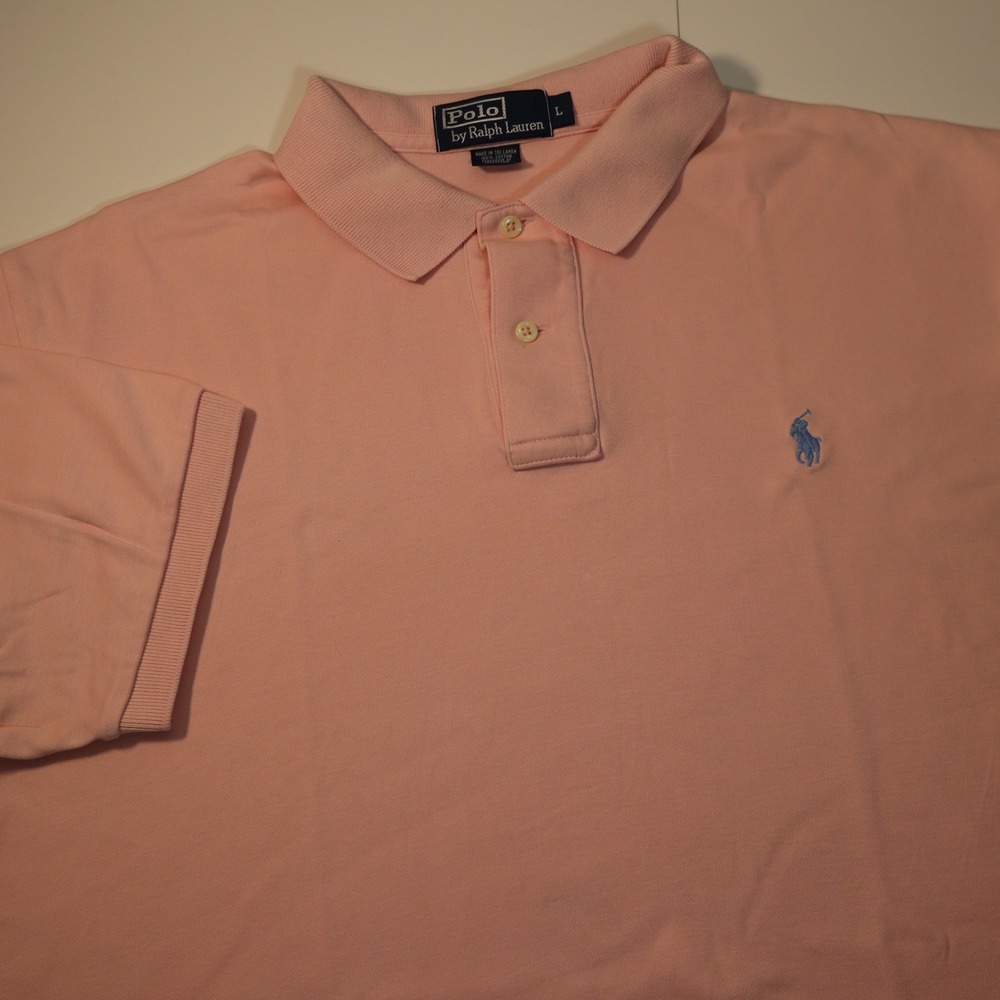 Polo Ralph Lauren Polo Shirt Mens L Pink Blue Pony Short Sleeve Cotton